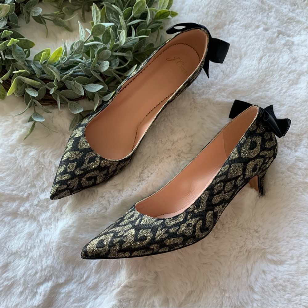 J. Crew Leopard pointed toe kitten heels